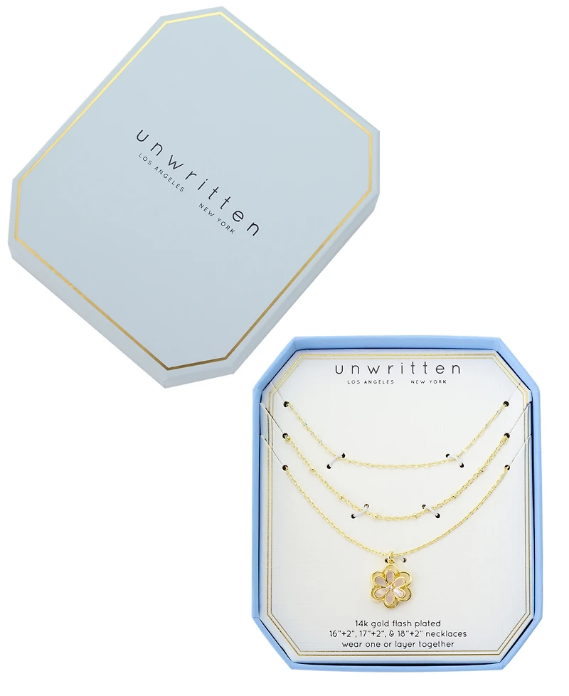 Unwritten Cubic Zirconia and Mother of Pearl Floral Pendant Trio Necklace Set