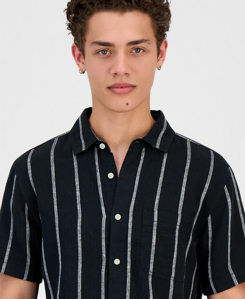 Sun + Stone Men's Striped Linen & Cotton Short-Sleeve Shirt, Macy's Exclusive
