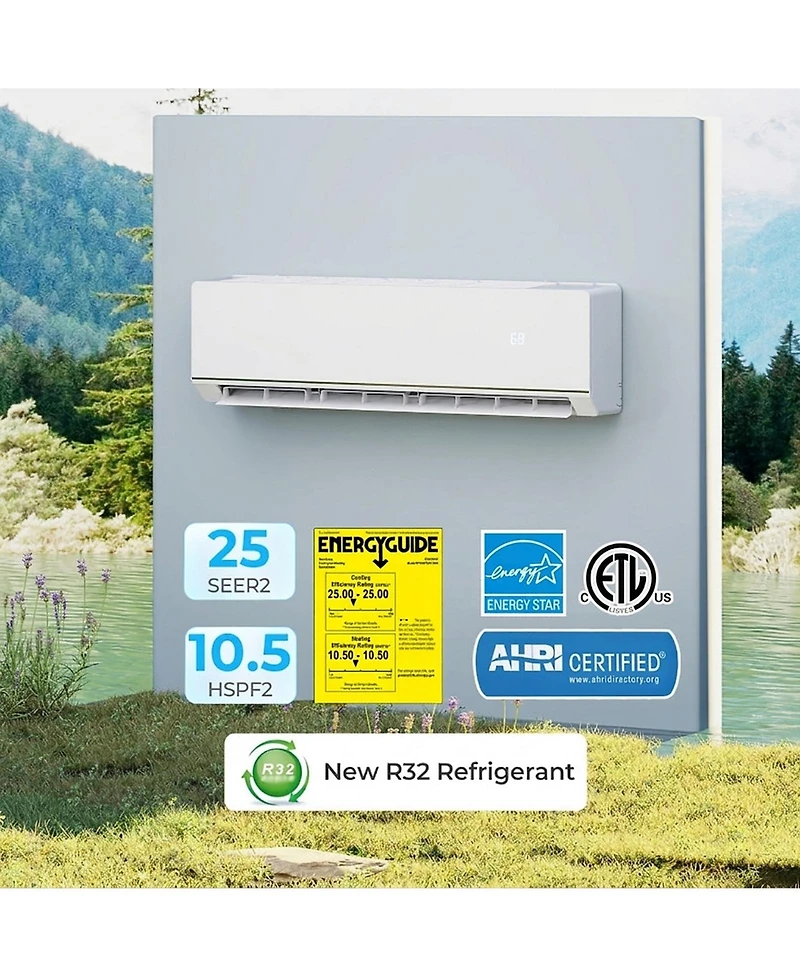 Vebreda Energy Star Certified 18000 Btu 25 Seer2 208-230V Mini Split Heat Pump Heating