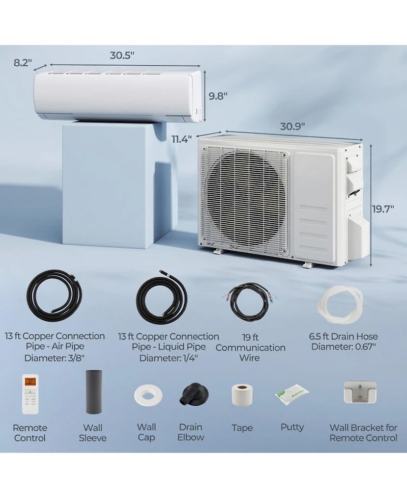Vebreda 11500 Btu 208 230V Mini Split Air Conditioner and Heater Pump System