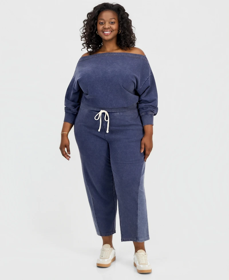 And Now This Trendy Plus French Terry Barrel-Leg Pants