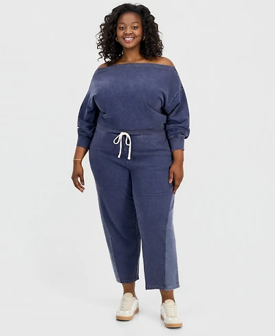 And Now This Trendy Plus French Terry Barrel-Leg Pants
