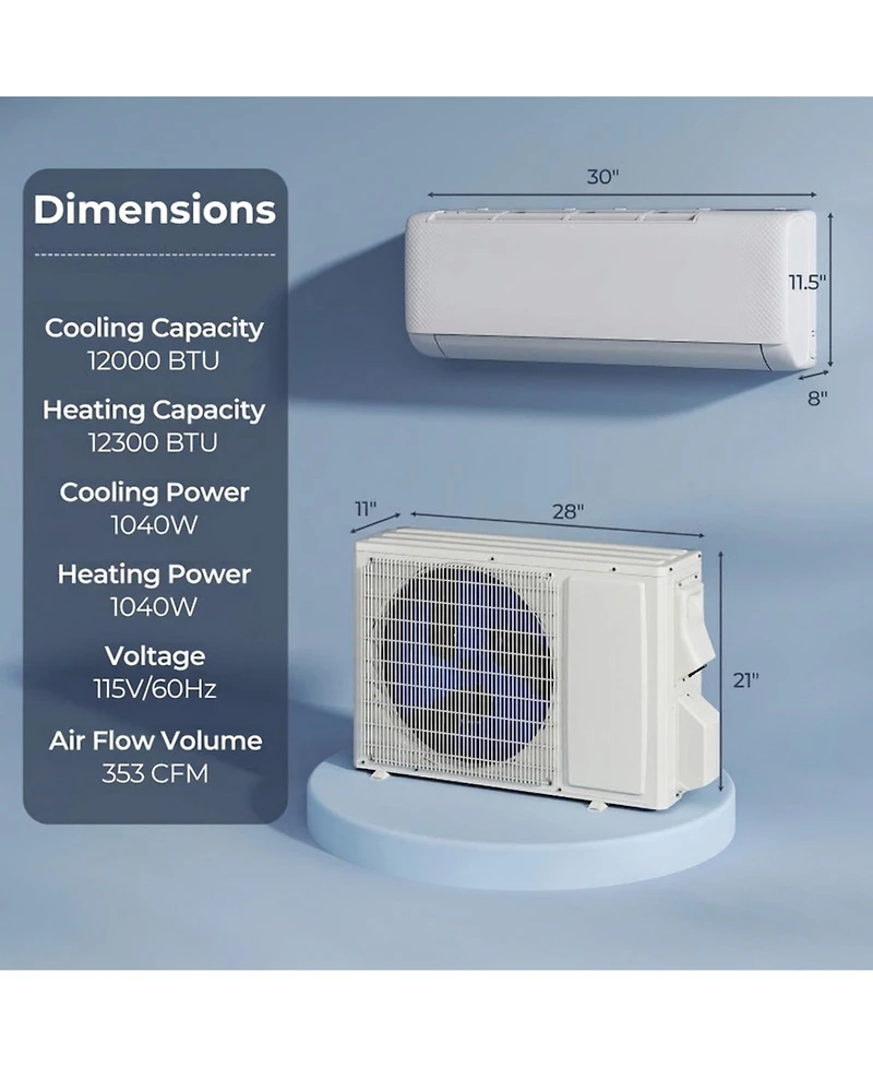 Vebreda 12000 Btu 115V 22 SEER2 WiFi Enabled Mini Split Heat Pump