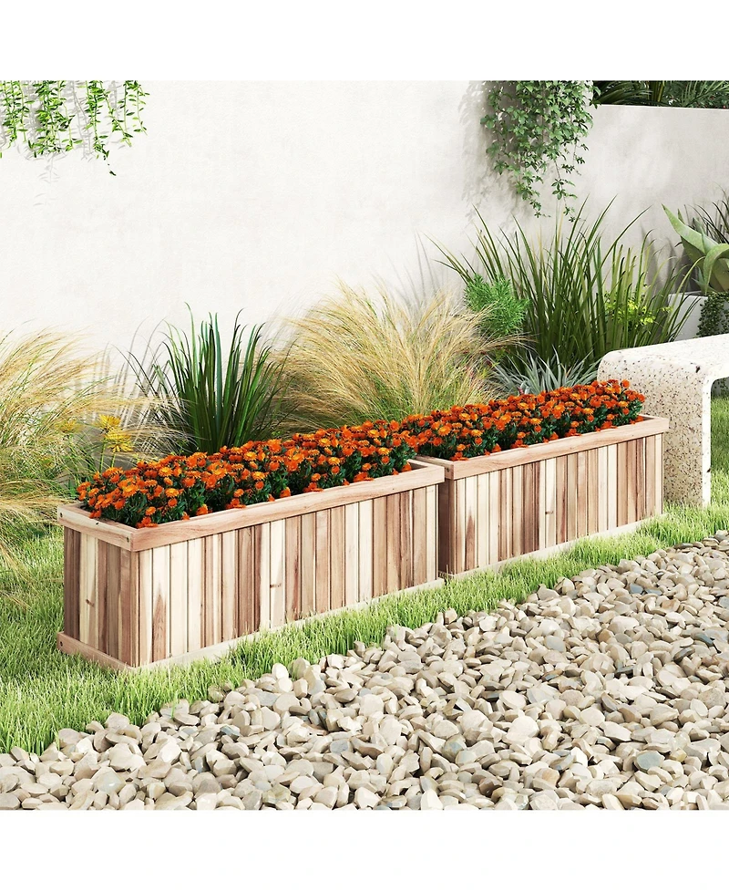 Sugift Acacia Wood Raised Garden Bed Rectangular Planter with Drainage