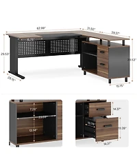 Tribesigns 63 Inch Executive Desk with File Cabinet, Large Office L Shaped Computer Desk, Business Furniture Workstation