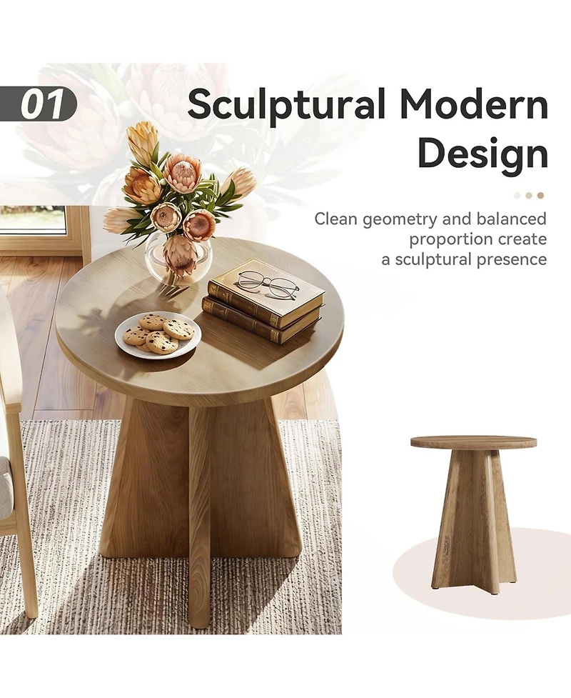 Tribesigns Round End Table, 19.7" Small Wooden Couch Side Table with Sculptural Base, Modern Farmhouse Bedside Nightstand Accent Table