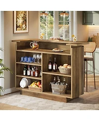 Tribesigns 5-Tier Home Bar Table with Storage, 37.4" H Bar Cabinet Pub Table with 5 Cubbies Storage, U-Shaped Counter Height Home Bar Unit