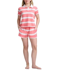 Tommy Hilfiger Women's Rugby Short-Sleeve Polo Top and Boxer Shorts, 2Pc Set