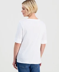 Style & Co Petite Cotton Asymmetric-Button Boat-Neck Top, Macy's Exclusive