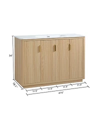 Sillysis Modern Bathroom Vanity with Integrated Ceramic Sink, Striped Wood Four Doors, Large Storage Cabinet for Contemporary Home