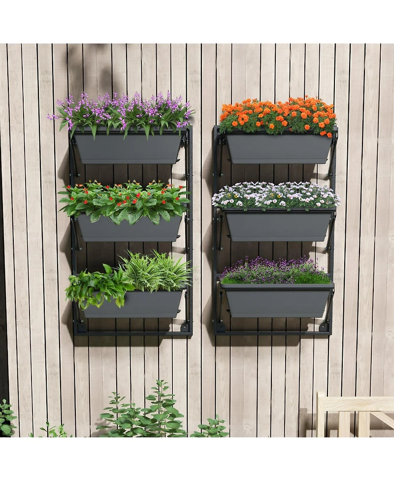 Slickblue Hanging Vertical Planter Wall-mounted Adjustable with Detachable Hooks-Black
