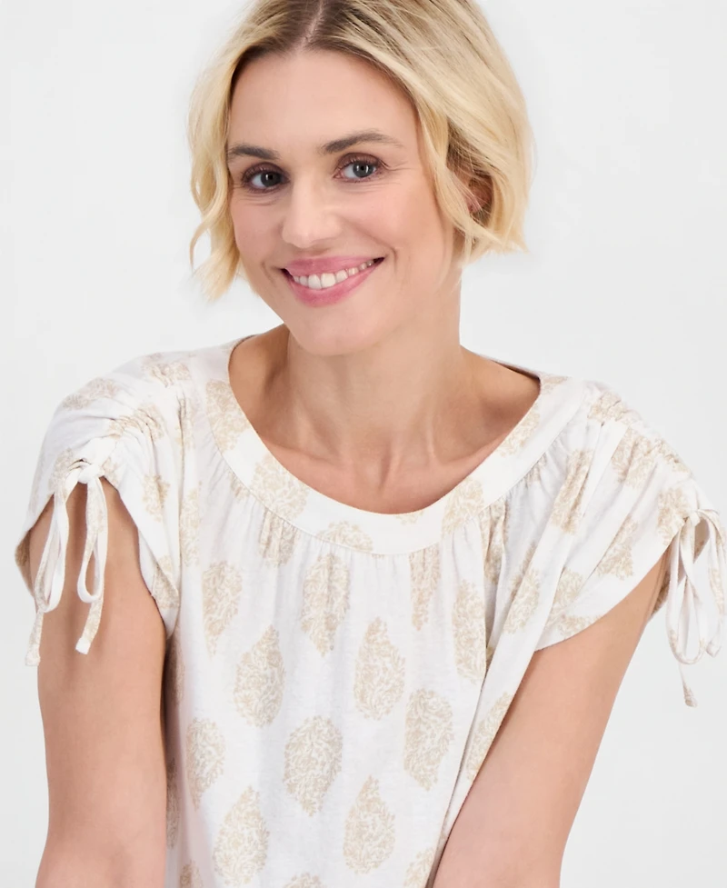 Style & Co Petite Flora Drop Cotton-Linen Dolman-Sleeve Top, Macy's Exclusive