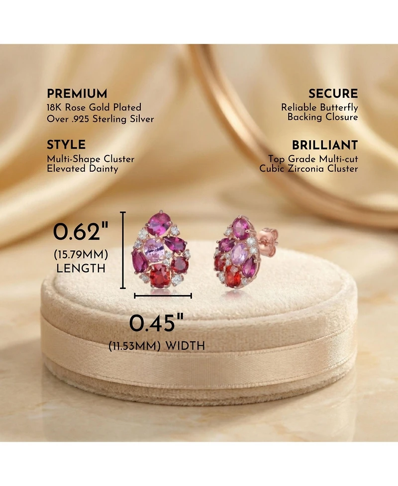 Sterling Silver 18K Rose Gold Plated Red Color Variant Cubic Zirconia Accent Drop Earrings