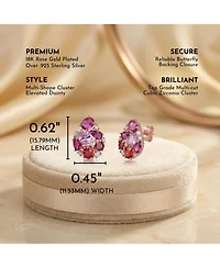 Sterling Silver 18K Rose Gold Plated Red Color Variant Cubic Zirconia Accent Drop Earrings