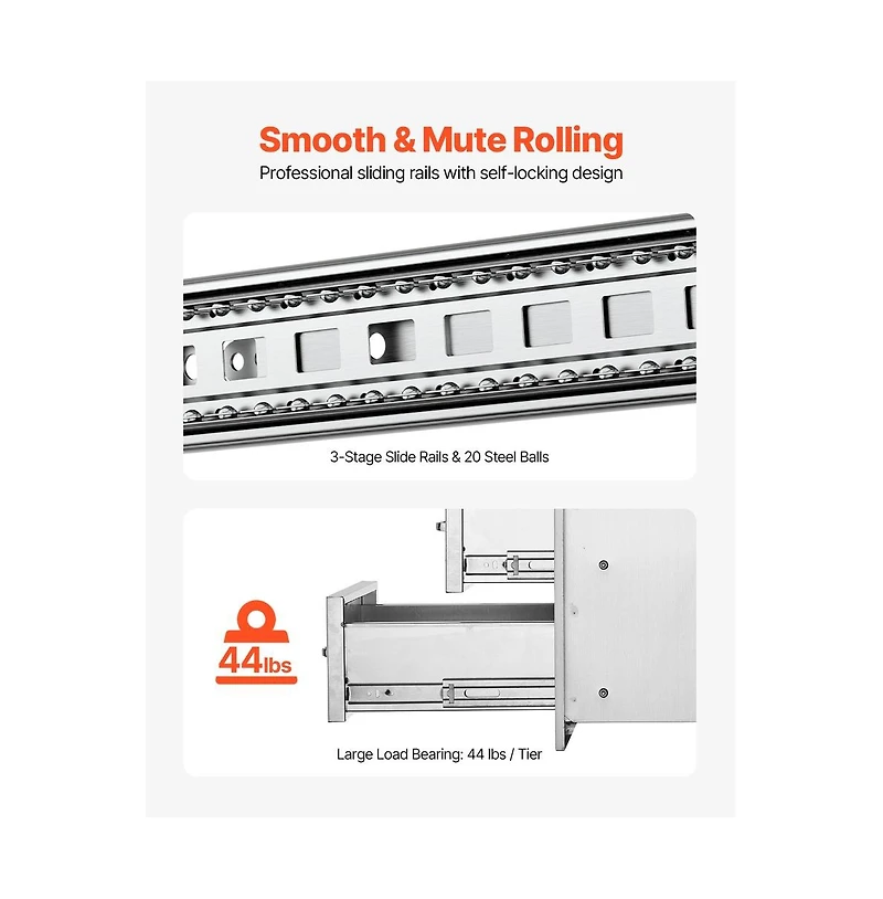 Sugift Outdoor Kitchen Drawers 14W x 14.4H x 23D in Double Bbq Stainless