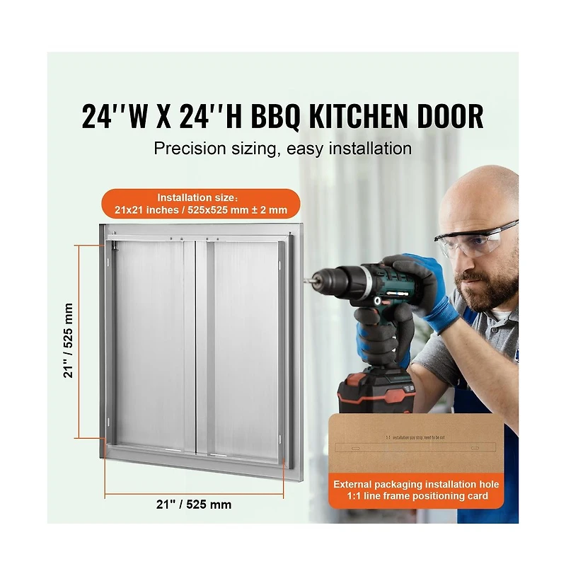 Sugift Bbq Access Door 24W x 24H in Double Flush Mount Stainless Outdoor