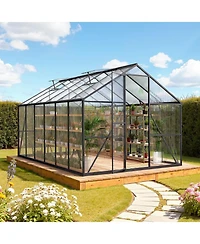 Sugift 8 x 12 Ft Polycarbonate Greenhouse With Adjustable Vent Walk-in Sunroom for Garden Use