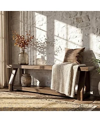 Tribesigns 63" Solid Wood Bench, 2-Tier Entryway Bench with Shoe Storage, Rustic Hallway Accent Benches