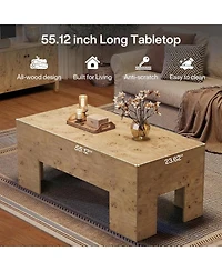 Tribesigns Wood Coffee Table, 47.24" Modern Center Table with Burl Wood Veneer, Low Rectangle Tea Table