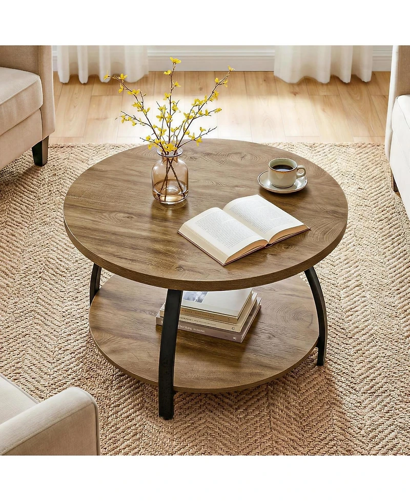 Tribesigns Round Coffee Table, 31.5" Wooden Center Table with 2-Tier Storage Shelves, Farmhouse Small Circle Cocktail Table