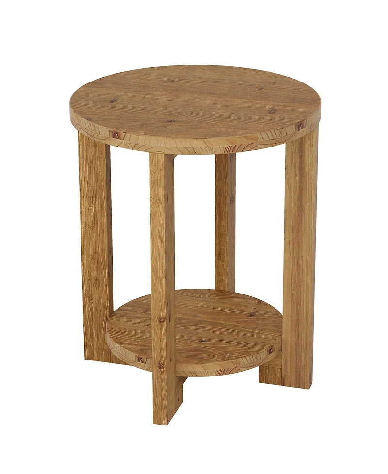 Tribesigns Solid Wood Round End Table, Accent Bed Side Table with Storage Shelf, 2-Tier Circle Wood Nightstand