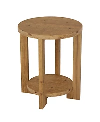 Tribesigns Solid Wood Round End Table, Accent Bed Side Table with Storage Shelf, 2-Tier Circle Wood Nightstand