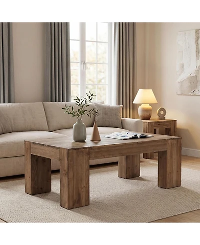Tribesigns 55.12'' Solid Wood Coffee Table, Modern Farmhouse Wooden Center Table, Rectangle Coffee Table