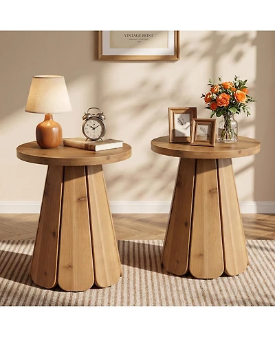 Tribesigns 20" Solid Wood End Table Set of 2, Round Side Table with Splayed Base, Farmhouse Nightstand Accent Table