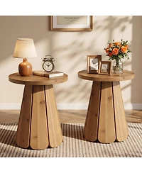 Tribesigns 20" Solid Wood End Table Set of 2, Round Side Table with Splayed Base, Farmhouse Nightstand Accent Table
