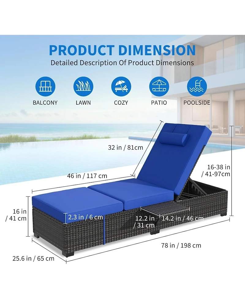 gaomon Set of 2 Adjustable Chaise Lounge Chairs with Foldable Side Table