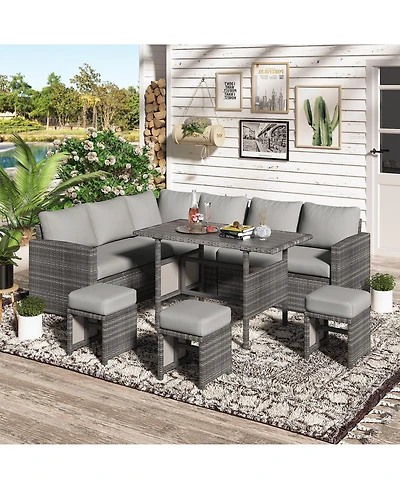 Aecojoy 7 Pieces Outdoor Wicker Rattan Furniture Set