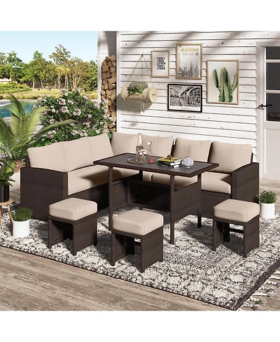 Aecojoy 7 Pieces Outdoor Wicker Rattan Furniture Set