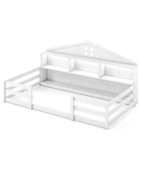 Slickblue Montessori Floor Bed with Storage Shelves and Compartments for Toddler Bedroom