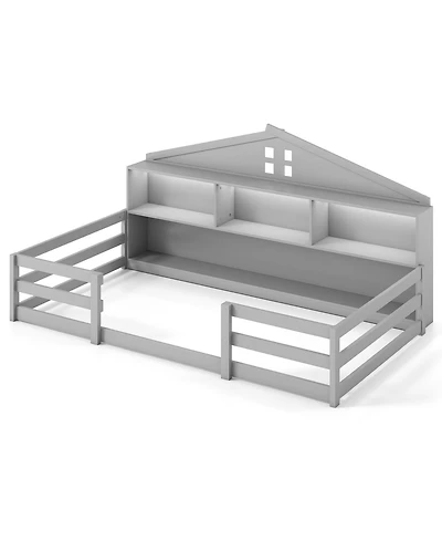 Slickblue Montessori Floor Bed with Storage Shelves and Compartments for Toddler Bedroom