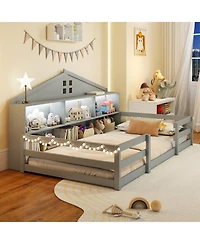 Slickblue Montessori Floor Bed with Storage Shelves and Compartments for Toddler Bedroom