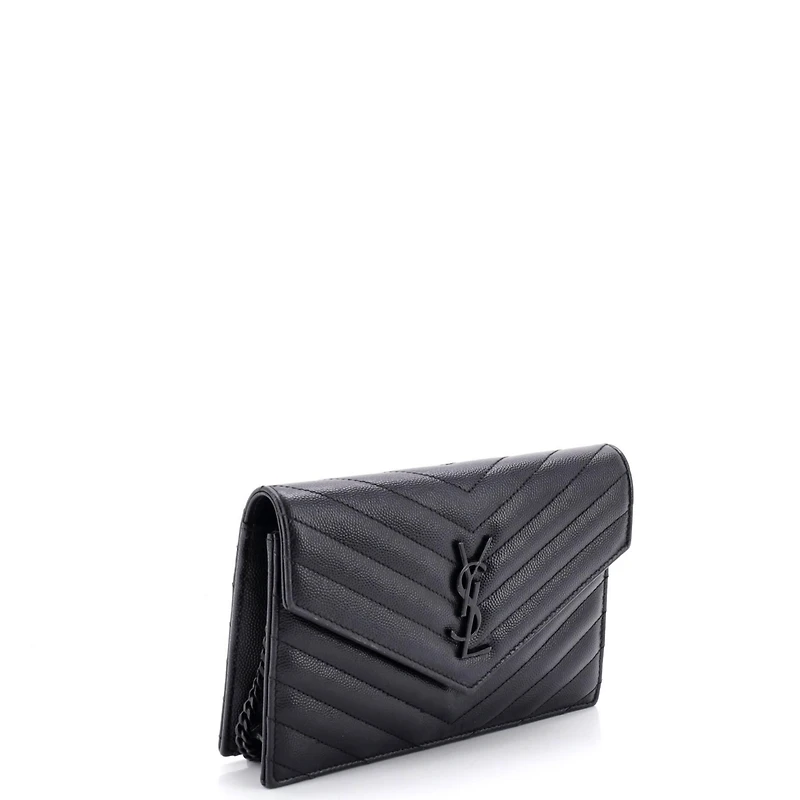 Pre-Owned Saint Laurent Small Classic Monogram Wallet on Chain Matelasse Chevron Leather