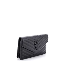 Pre-Owned Saint Laurent Small Classic Monogram Wallet on Chain Matelasse Chevron Leather