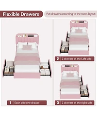 homfan Twin Bed Frame with 2 Drawers, Boucle Upholstered Bookcase Headboard, Kids Bed, Easy Assembly, No Box Spring