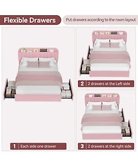 homfan Twin Bed Frame with 2 Drawers, Boucle Upholstered Bed with Bookcase Headboard, Kids Bed, Easy Assembly, No Box Spring, Noise Free