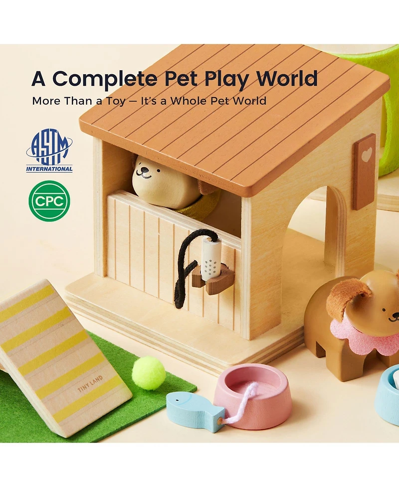 Tiny Land Wooden Dollhouse Accessories & Animal Dolls House Furniture Set