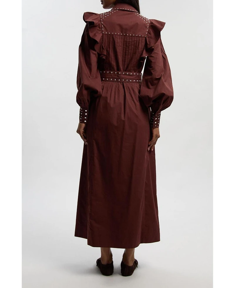 Karen Millen Women's Cotton Studded Maxi Shirt Dress