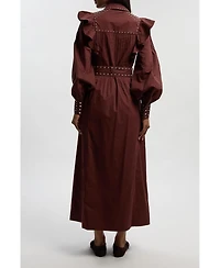 Karen Millen Women's Cotton Studded Maxi Shirt Dress