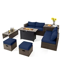 Gouun 9-Piece Outdoor Patio Conversation Set with 42 in 60,000 Btu Propane Fire Pit Table and Storage Box