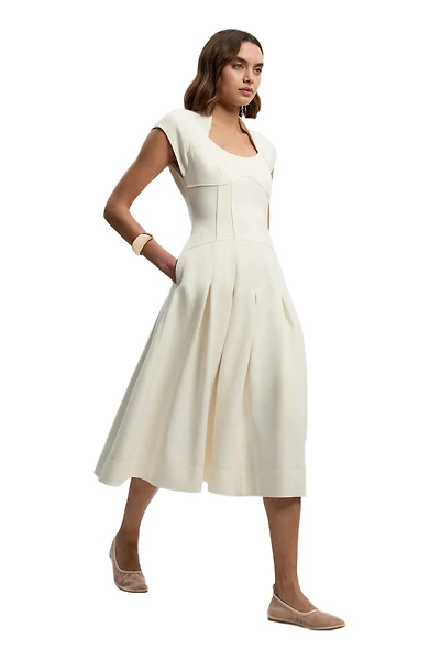 Karen Millen Women's Compact Stretch Dropped Waist Midi Dress