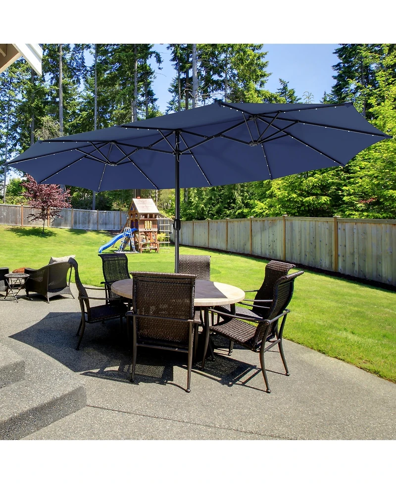 Gymax 15Ft Solar Led Patio Outdoor Double-Sided Umbrella w/ 48 Lights Crank