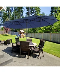 Gymax 15Ft Solar Led Patio Outdoor Double-Sided Umbrella w/ 48 Lights Crank