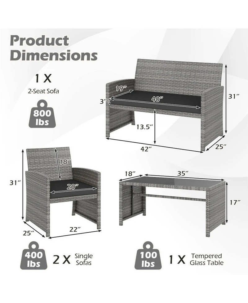 Sugift 4 Piece Patio Conversation Set with Rattan Chairs Loveseat and Table