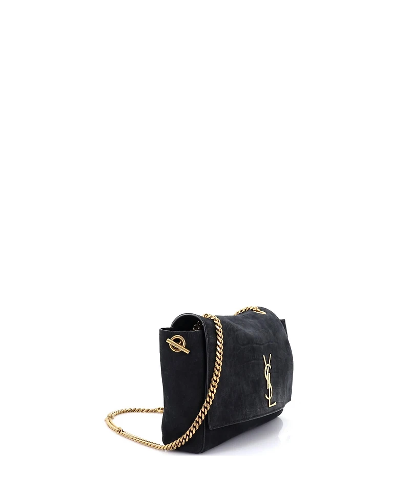 Pre-Owned Saint Laurent Medium Classic Monogram Reversible Shoulder Bag Embossed Nubuck and Suede
