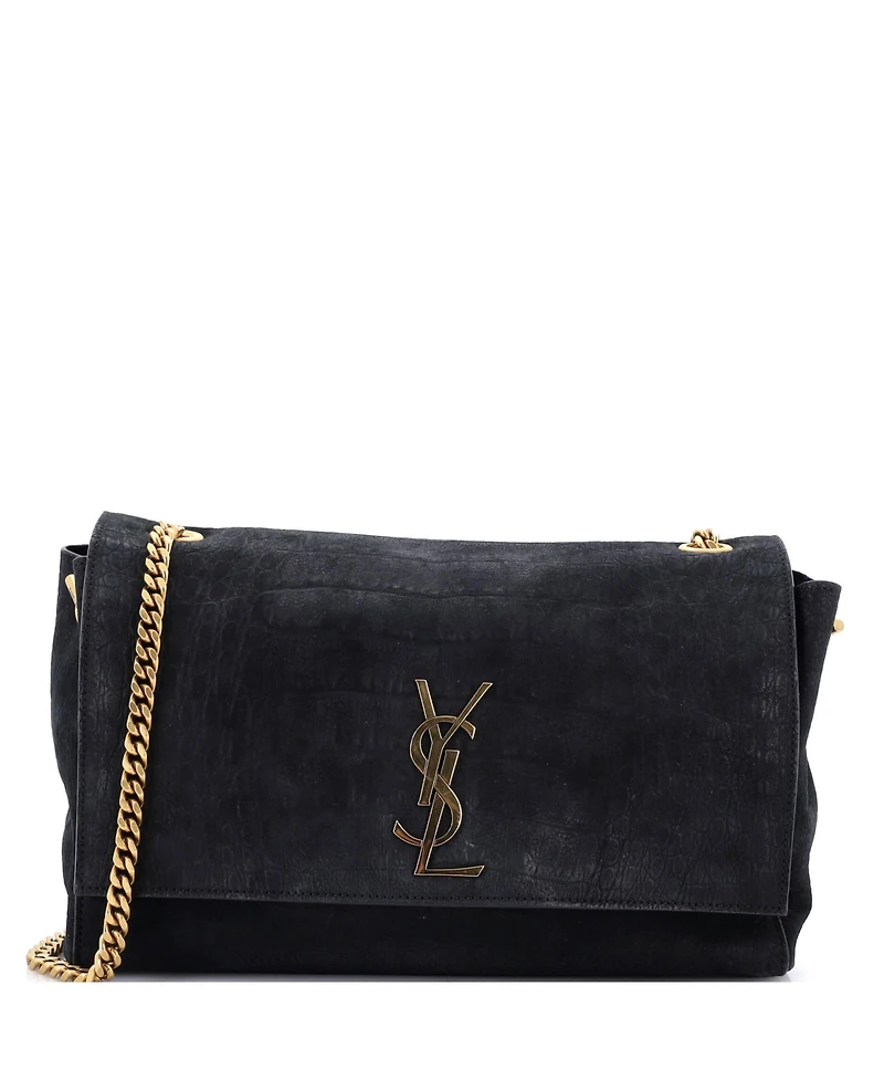 Pre-Owned Saint Laurent Medium Classic Monogram Reversible Shoulder Bag Embossed Nubuck and Suede