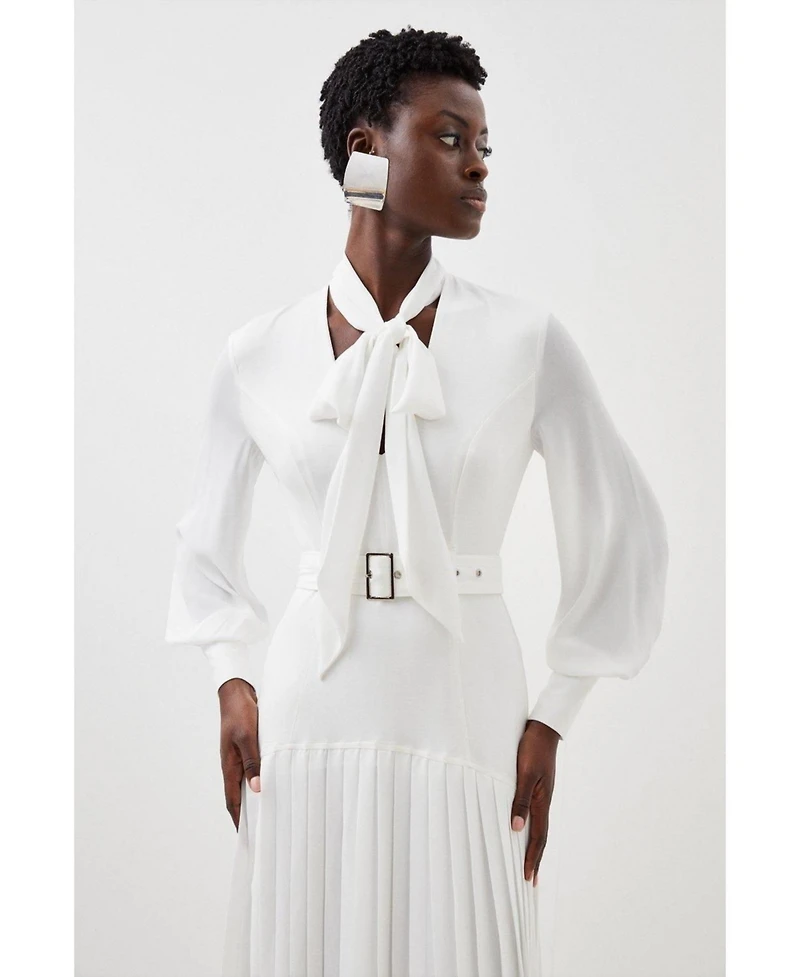 Karen Millen Jersey Ponte Georgette Mix Midi Dress